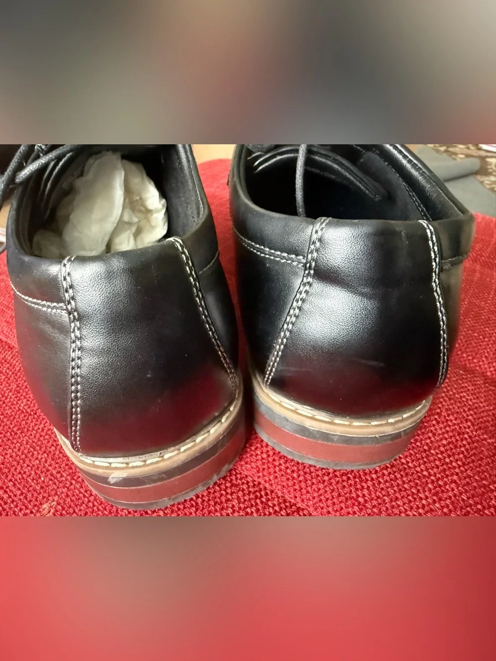 Nunn Bush Black Lace-Up Oxfords with White Contrast Stitching